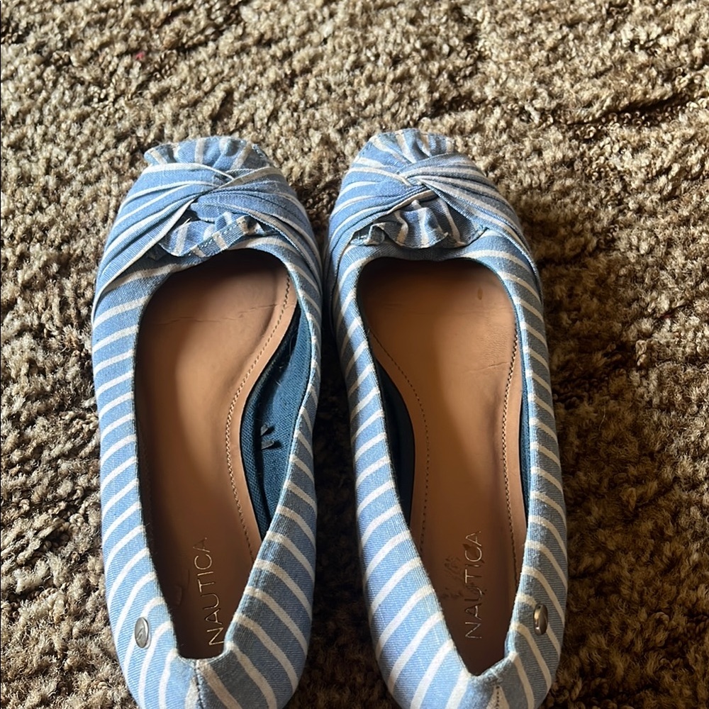 Nautica Blue Striped Flats with Classic Design